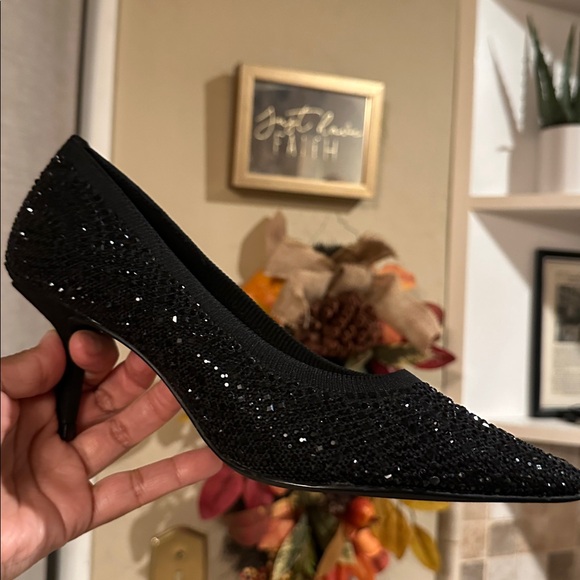 Thalia Sodi Heathere Pointed-Toe Heel Pumps Black Flyknit Black Rhinestones New - Picture 5 of 5